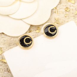 2024 Luxury quality charm small round shape stud earring with black color in 18k gold plated have stamp box PS3633A