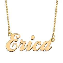 Anhänger Halsketten Erica Namenskette für Frauen Edelstahl Schmuck vergoldet Typenschild Kette Femme Mütter Freundin Geschenk