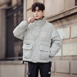 Standing collar printed high-end down jacket for men's short 2023 winter new loose and warm duck down thickened jacket