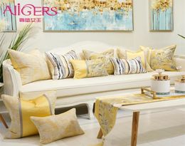 Avigers Yellow Cushion Covers Square Striped Patchwork Jacquard Pillow Cases Home Decorative for Car Sofa Bedroom LJ2012165220571