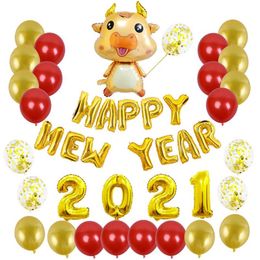 41Pcs Set Chinese New Year Decorations 2021 Gold Red Latex 16 inch Number Balloon Chinese Happy New Year 2021 Balloon Party Deco F304p