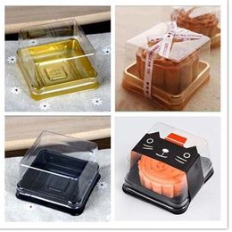 New Arrivals--50pcs25sets 6 8 6 8 4cm Black&Gold Bottom Mini Size Plastic Cake Box Cupcake Container Wedding Favor Boxes Supplies2093