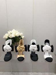 Grosgrain Shoes Flower Heels Padlock Pointy Naked Lambskin Sandal Pointy Toe Shape Shoe Woman Designer Dress Sandals