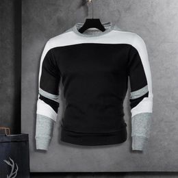 Men's Hoodies Breathable Men Sweatshirt Stylish Color Matching Soft Slim Fit Elastic Cuff Pullover For Spring