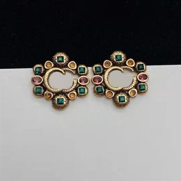 2022 new fashion letter Stud earrings aretes orecchini ladies Coloured diamonds gems brand designer earring205B