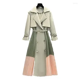 Women's Trench Coats Double-Breasted Long Pleated Stitching Skirt 2023 Autumn Fashion Temperament Trend Coat Clothing
