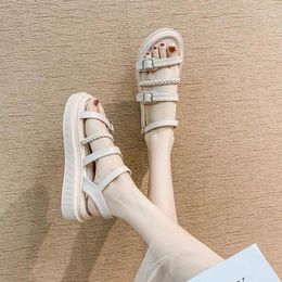 Sandals Brand Ladies Shoes Buckle Strap Women's Summer Platform Beach Women Solid Pointed Toe Flat With Zapatos