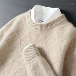 Men's Sweaters Thickened Cashmere Autumn Winter Rhombus Round Neck Pure Wool Bottom Knitted Sweater Full Sleeved Business Casual Pullover