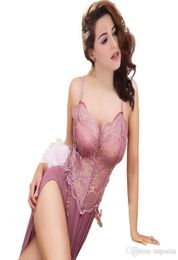 whole women transparent lace sexy nightwear lingerie high split night sleeping dress plus size 6xl2045959