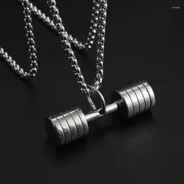 Pendant Necklaces Men's And Women's Sports Fashion Five-Tier Small Dumbbell Necklace Fitness Couple Trendy Motorcycle Gift Jewellery