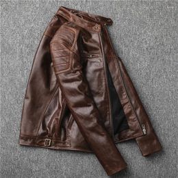 Men's Jackets Autumn Real Leather Clothes Vegetable Tanned Goat Skin Stand Collar Casual Jacket Motorcycle Thin