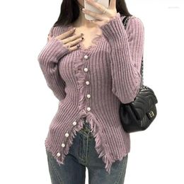 Women's Sweaters Spring And Autumn For Women 2023 Fashion Purple V-Neck Waist Sweater Cardigan Unique Knitted Top