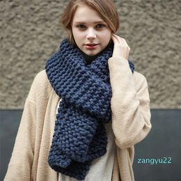 Scarves Dress Up Solid Color Thick Wool Scarf Female Autumn and Winter Thick Knit Scarf Women Handmade Scarves