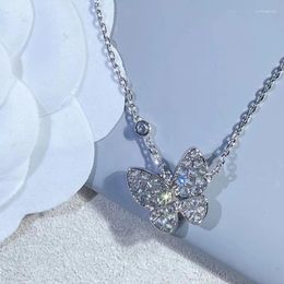 Pendants S925 Full Diamond White Fritillary Butterfly Necklace Female High Board Sky Star Short Clavicle Chain Qixi Gift