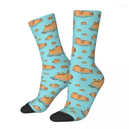Men's Socks Happy Capybara Swimming With Oranges Vintage Harajuku Hip Hop Seamless Pattern Crew Crazy Sock Gift Printed