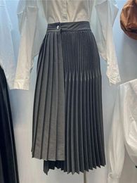 Skirts 2023 Autumn Winter High Waist Asymmetric Pleated For Women Office Lady Mid Length Skirt One Piece Wrap Y4679