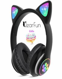 Flash LED Kid Girl Music Wireless Helmet Cute Cat Ear Bluetooth Headphone with Mic Unicorn Bracelet Phone Gamer Headset Gift9391676