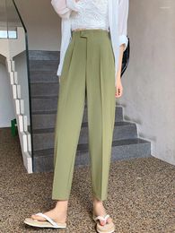 Women's Pants Spring Women Casual High Waist In Outerwears Office Ladies Korean Green Ankle-Length Summer Suit For Womens