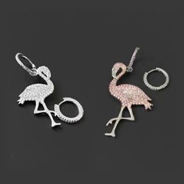 Stud DINI S925 Sterling Silver Pink Diamond Flamingo Asymmetric Earrings Ladies Fashion Classic Personality Trend Jewelry308Z