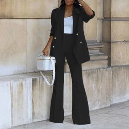 Women's Two Piece Pants Autumn Women Set Elegant Blazer Jacket Clothing Business Coat Female Trouser Suits Casual Wide Leg 2ps