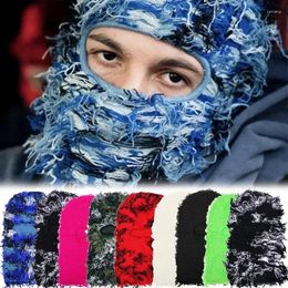 Berets Distressed Knitted Full Face Women Men Fuzzy Balaclava Skiing Cycling Shiesty Mask Caps Winter Warm Skullies Beanies Hats