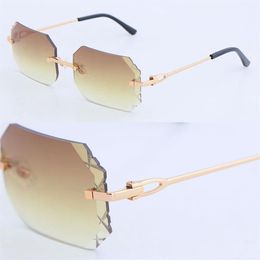 Latest Fashion Metal Large Square Rimless Sunglasses Man Womens Designer Diamond Cut Sun Glasses Protection Outdoor Design Gold Su280W