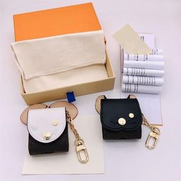 Designer earphone bag Keychain Key ring WITH BOX Fashion headphone Cases Pendant Car Chain Pandents Charm Brown Flower Keychains G242W