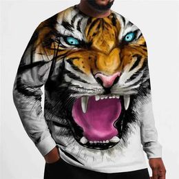 Men's T-Shirts 2022 Tiger 3d T-Shirts Men's Vintage Clothes Long Sleeved Cotton Tees Harajuku Animal Graphic Tops 5xl Male Oversized T ShirtL2404