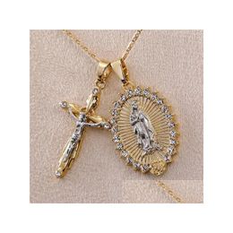 Pendant Necklaces Pendant Necklaces Classic Gold Plated Cross Crucifix Jesus Necklace Virgin Mary Relius Jewellery For Men Women Drop De Dhtwq