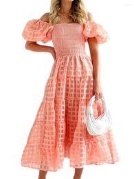 Casual Dresses Women Ruffle Sleeve V-Neck Floral Print Bohemian Flowy Tiered Long Dress Mesh Lace Textured Elegant Gowns