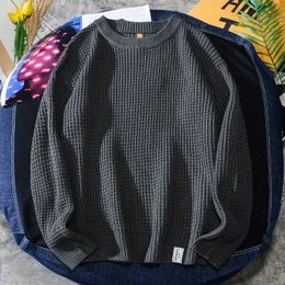 Men's Sweaters Waffle Men's Knitted Fall Sweater Clothing Korean Fashion Casual Pullovers Streetwear Oversized Solid Harajuku Sweaters Blouses J231220