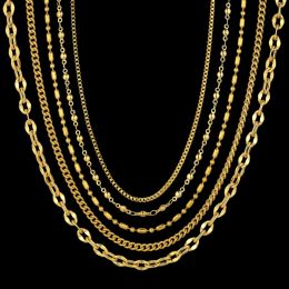 2MM Mini Two Tone 14k Yellow Gold Chain Necklace For Women Female Golden Colour Collar Necklace Fashion Jewellery