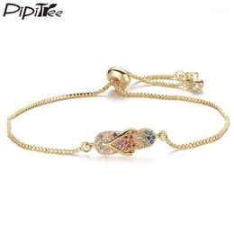 Anklets Pipitree Cubic Zirconia Flip Flops Charm Bracelet Gold Color Adjustable Chain Trendy Bracelets For Women Girls CZ Jewelry 283c