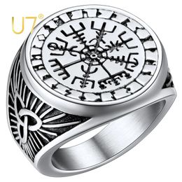 Norse Ring Men Signet s Viking Jewellery Runic Compass Vegvisir Thumb Stainless Steel Nordic Gift for Halloween 231220