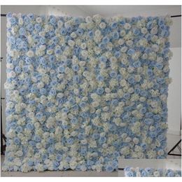 Decorative Flowers Wreaths High Quality Luxury 3D Artificial Flower Wall With Rolled Up Base Cloth Arrangement Panel For Wedding B Dhnj3