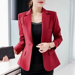 Women's Suits S-XXL Women Blazer Jacket Short Slim Spring Autumn Casual Office Work Black Grey Wine Red Dark Blue