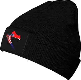 Berets Croatian Flag Map Cuffed Beanie For Men Women Knit Skull Cap Winter Hat