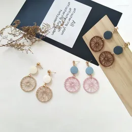 Dangle Earrings Stylish And Elegant Colour Matching Circular Braided Net Simple Wooden Female Geometric