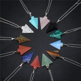 Pendant Necklaces Fashion Natural Pink Quartz Stone Pendants Charms Triangle Arrow For Necklace Making 12pcs Wholesale 2023