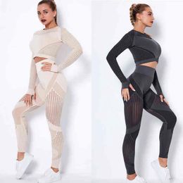 Outfits Workout Sets for Women 2 Piece Seamless Yoga Outfit Tracksuit High Waisted Yoga Leggings and Crop Top Gym Clothes Set T220725
