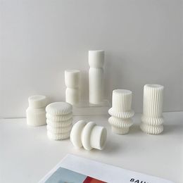 Candles Cylindrical Tall Pillar Candle Molds Ribbed Aesthetic Silicone Mould Geometric Abstract Decorative Striped Soy Wax M245e