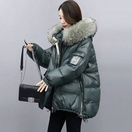 Winter Bright Face Down Cotton Coat 2023 Loose Large Fur Collar Bread Thickened Puffer Jacket 231221