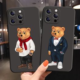 Cute Bear Fashion Brand Protective Case for iPhone 11 12 13 14 Pro XS Max XR X 7 8 14 Plus 13 Mini Black Soft TPU Silicone Cover 231221