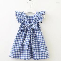 Girl Dresses 2023 Summer Girls' Dress Baby Cute Plaid Bow Pleated Open-back Party Princess Children's Toddler Kids Girls Clothing