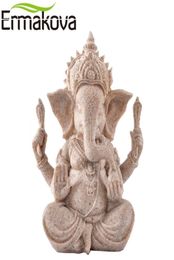 ERMAKOVA 13cm35quotTall Indian Ganesha Statue Fengshui Sculpture Natural Sandstone Craft Figurine Home Desk Decoration Gift Y3130248