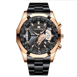 Leisure Sport Luminous Pointer Stainless Steel Mens Watch Quartz Watches Calendar Smart Wristwatches VAVAVoom Brand276q