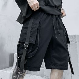 Summer Ribbon Shorts Functional Multi-pocket Overalls Tactical Military Cargo Half Pants Men's Clothing Haruku Streetwear