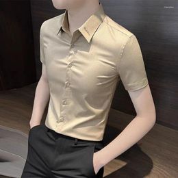 Men's Casual Shirts Soft Smooth Material Non-iron Dress Shirt Without Pocket Comfortable Smart Short Sleeve Formal Social B42