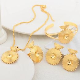 Necklace Earrings Set 4pcs Jewelry Gold Color Geometry Adjustable Ring African Jewellery Dubai Party Wedding Woman