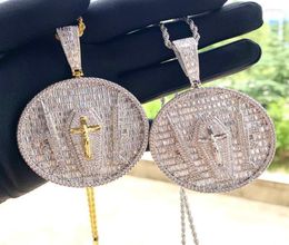 Chains High Quality Full Paved Bling 5A Cz Pendant Gun Jesus Big Round Shaped Charms Gold Plated Hip Hop Iced Out Rock Punk Jewelr7941787